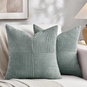 NIB 2-Pack Grey Blue Corduroy Throw Pillow Covers 22x22 Inch
